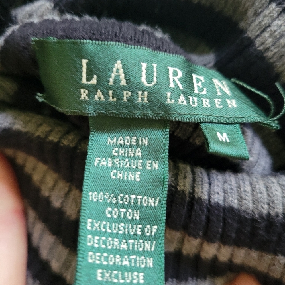 Lauren Ralph Lauren Green Label Black and Gray Ribbed Crop Top TurtleNeck - Picture 4 of 4